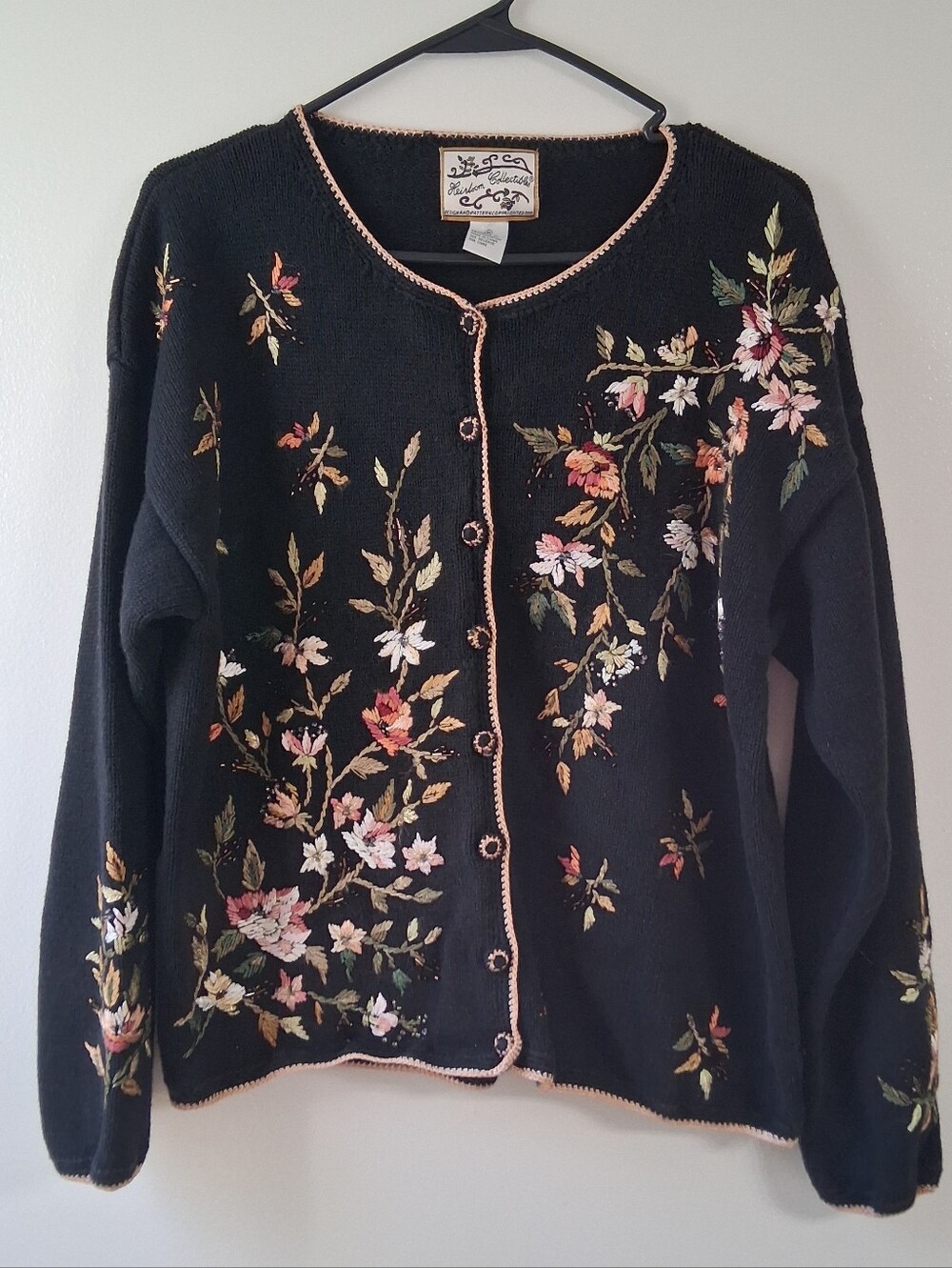 Vintage HEIRLOOM COLLECTIBLES Embroidered Button Down Cardigan Sweater M